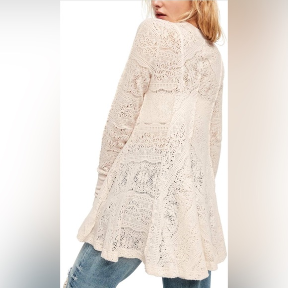 EUC Free People Coffee In The Morning In Chamoix Lace Tunic Top Medium Orig $128 - Picture 2 of 11